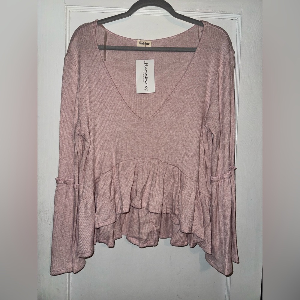 Pink semi cropped long sleeve top